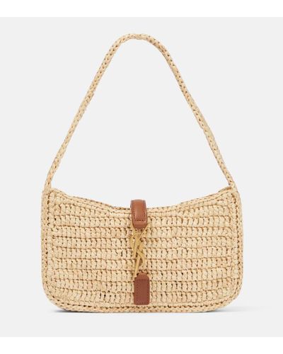 Saint Laurent Le 5 À 7 Leather-trimmed Raffia Shoulder Bag - Natural