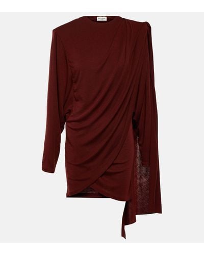 Saint Laurent Draped Wool Mini Dress - Red