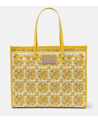Dolce & Gabbana Majolica Large Canvas Tote Bag - Yellow