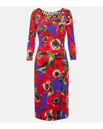 Dolce & Gabbana Vestido midi de seda charmeuse estampado - Rojo