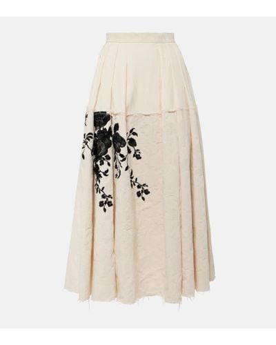 Erdem Embroidered Cotton Jacquard Midi Skirt - Natural