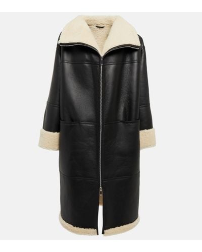 Totême Leather And Shearling Coat - Black