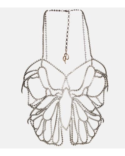Blumarine Butterfly Embellished Body Chain - White