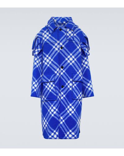 Burberry Checked Wool Coat - Blue