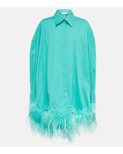 GIUSEPPE DI MORABITO Feather-trimmed Cotton Shirt Dress - Blue