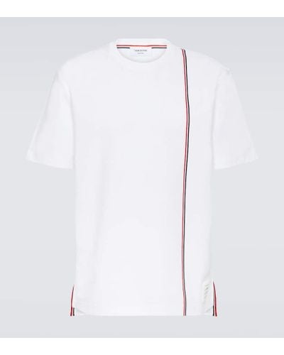 Thom Browne Camiseta de algodon con ribetes de rayas - Blanco