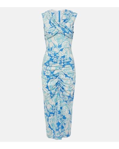 Diane von Furstenberg Stephen Floral Ruched Jersey Midi Dress - Blue