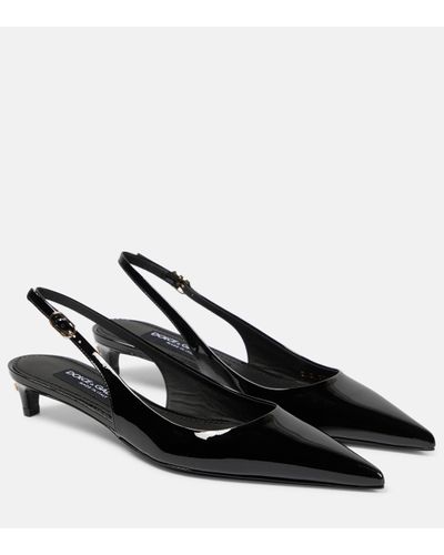 Dolce & Gabbana Lollo Patent Leather Slingback Court Shoes - Black