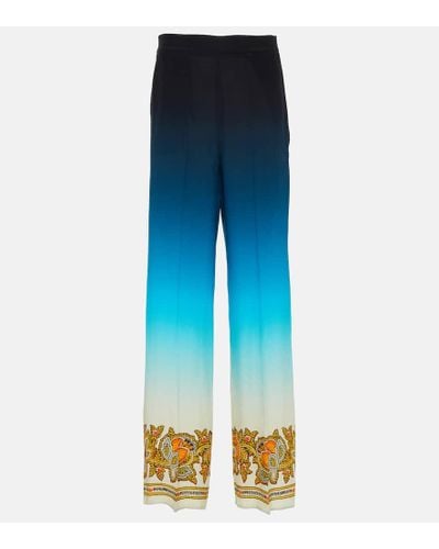 Etro Ombre Printed Silk Wide-leg Pants - Blue