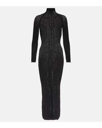 Alaïa Distressed Wool-blend Midi Dress - Black