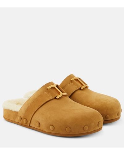 Chloé Marcie Suede And Shearling Slippers - Brown