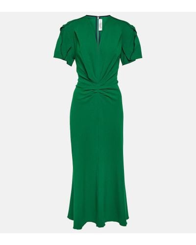 Victoria Beckham Gathered Wool-blend Midi Dress - Green