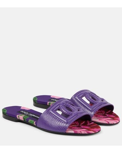 Dolce & Gabbana Logo Leather Slides - Purple