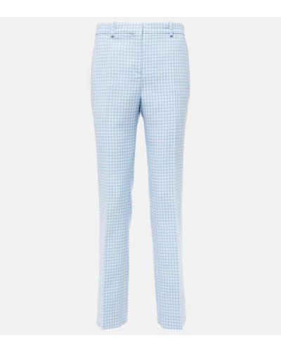 Versace Gingham Virgin Wool Straight Pants - Blue