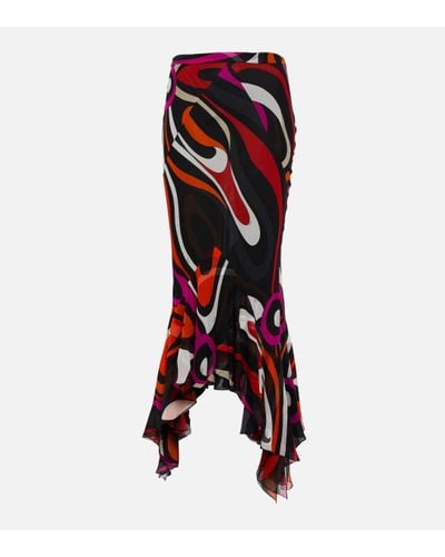 Emilio Pucci Marmo Silk Crepon Maxi Skirt - Red
