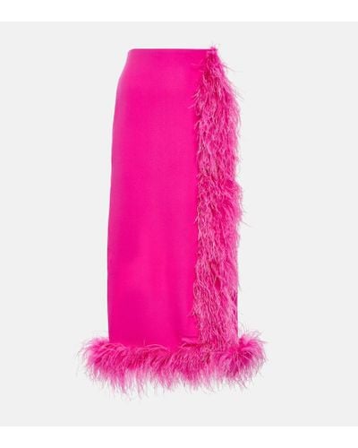 Valentino Feather-trimmed Silk Cady Midi Skirt - Pink