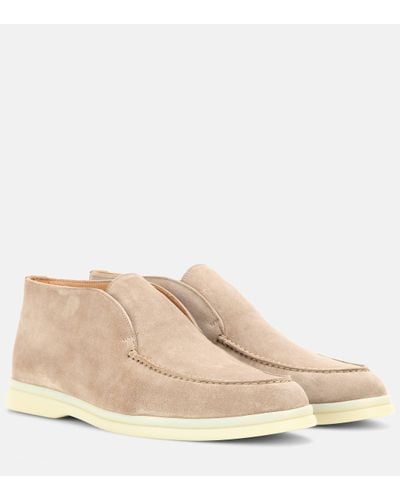Loro Piana Open Walk Suede Ankle Boots - Natural