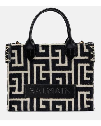 Balmain B-army monogrammed jacquard and leather tote bag - Negro