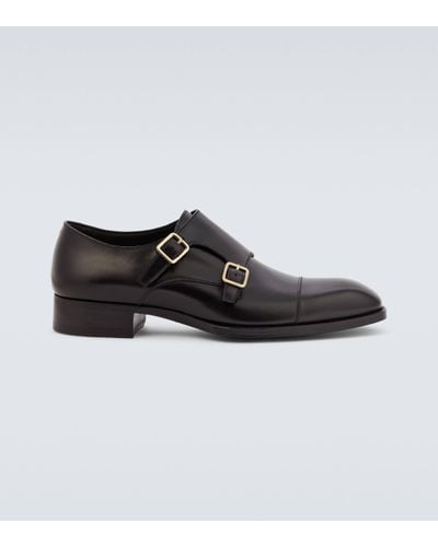 Tom Ford Elkan Leather Monk Strap Shoes - Black