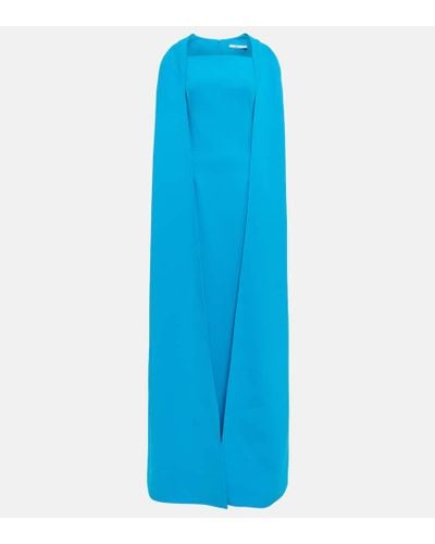Safiyaa Vestido largo de crepe con capa - Azul