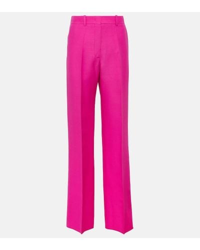 Valentino Crepe Couture Wool Wide-leg Pants - Pink
