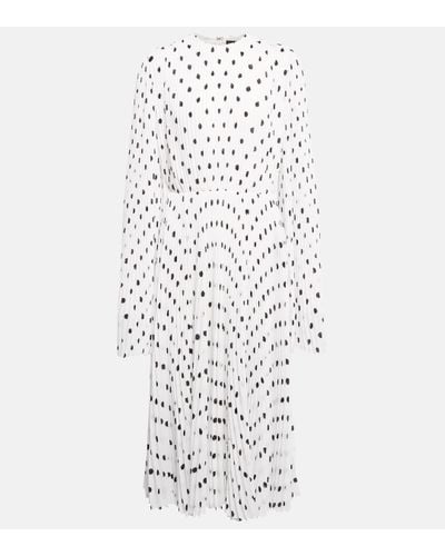Balenciaga Polka-dot Pleated Crepe Midi Dress - White