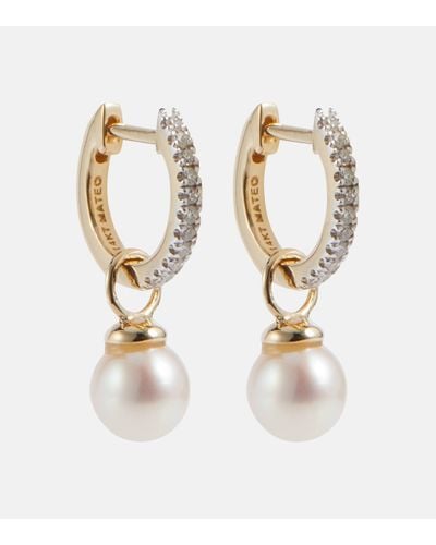 Mateo Boucles d'oreilles en or 14 ct, diamants et perles amovibles - Blanc