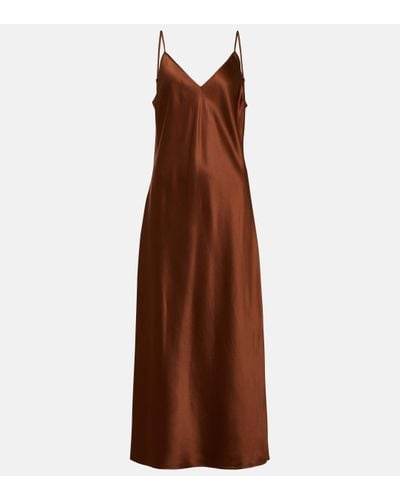 JOSEPH Clea Silk Satin Midi Dress - Brown