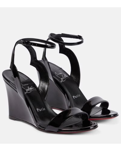 Christian Louboutin Patent Leather Wedge Sandals - Black