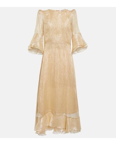 Dorothee Schumacher Shimmering Shine Silk Lame Midi Dress - Natural