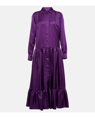 Max Mara Yard Silk Satin Shirt Dress - Purple