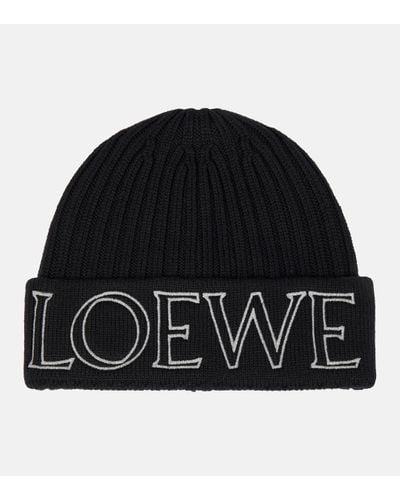 Loewe Logo Ribbed Wool Beanie - Black