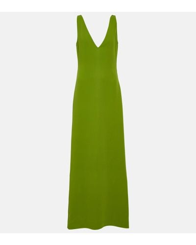 Valentino V-neck Open-back Silk Maxi Dress - Green