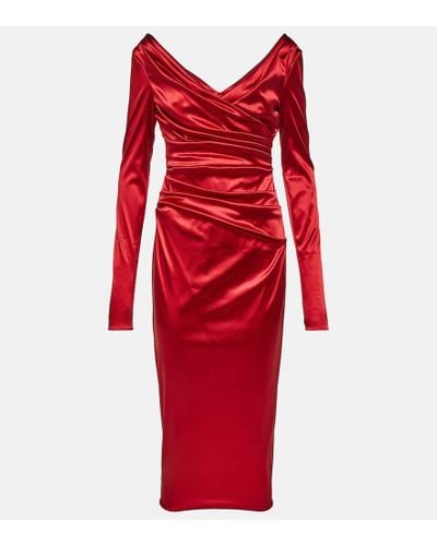 Dolce & Gabbana Ruched Satin Midi Dress - Red