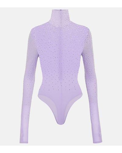 Alex Perry Embellished Jersey Turtleneck Bodysuit - Purple