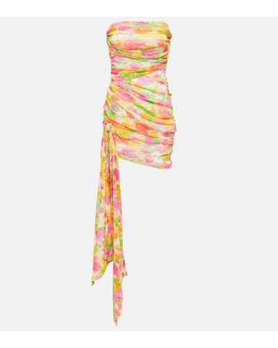 Saint Laurent Vestido corto de tul fruncido floral - Metálico