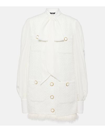 Balmain Bow-detail Cotton-blend Tweed Minidress - White