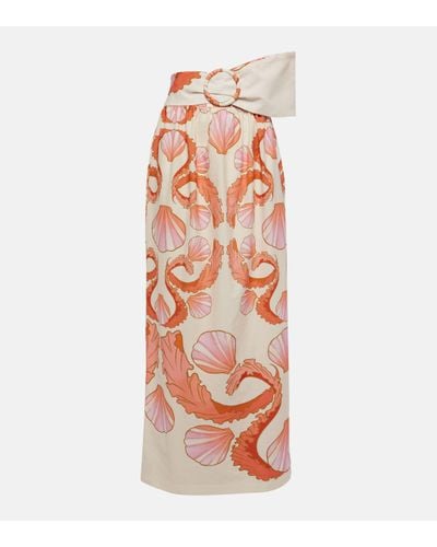 Adriana Degreas Seashell Cotton Maxi Skirt - Orange