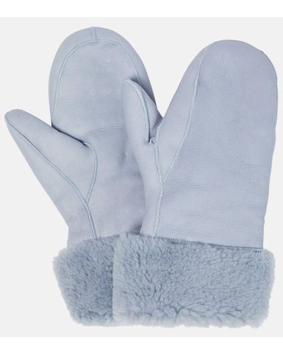 Yves Salomon Shearling-trimmed Leather Mittens - Blue