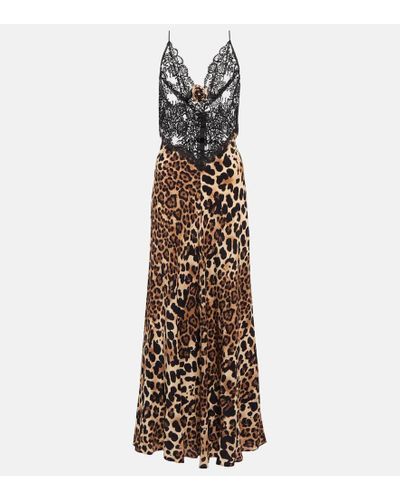 Rodarte Leopard-print Silk And Lace Slip Dress - Metallic