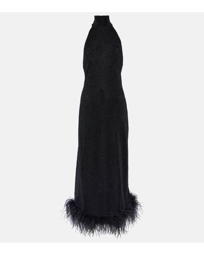 Oséree Lumiere Plumage Turtleneck Maxi Dress - Black