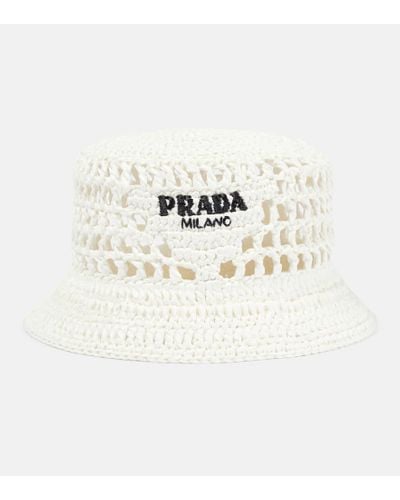 Prada Sombrero de pescador con logo bordado - Blanco