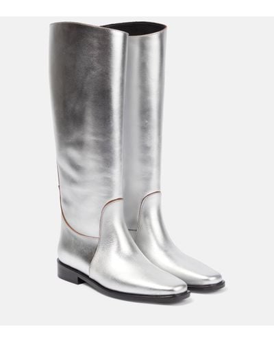 Khaite Wooster Metallic Leather Riding Boots - White
