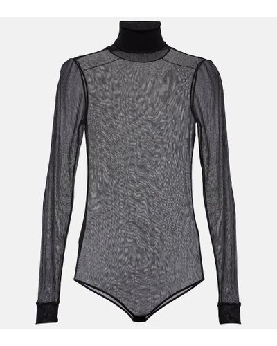 Maison Margiela Mockneck Sheer Mesh Bodysuit - Gray