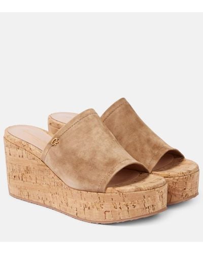 Gianvito Rossi Suede Wedge Mules - Brown