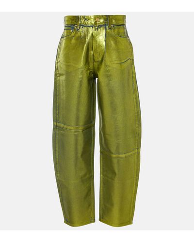 Ganni Metallic High-rise Barrel-leg Jeans - Green