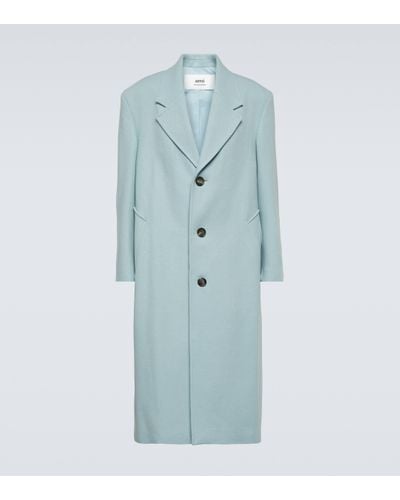 Ami Paris Oversized Wool-blend Gabardine Coat - Blue