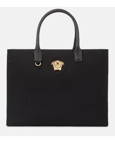 Versace La Medusa Canvas & Leather Tote - Black