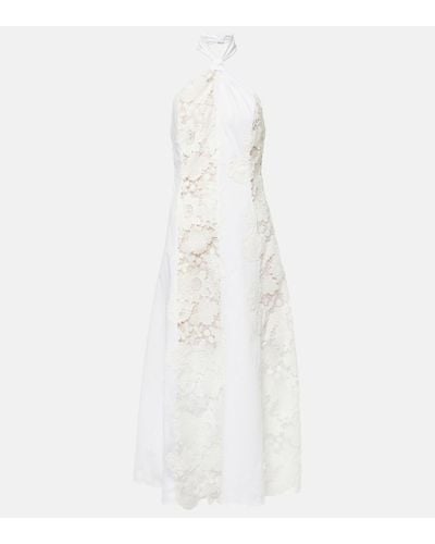 Oscar de la Renta Halterneck Cotton Lace Midi Dress - White