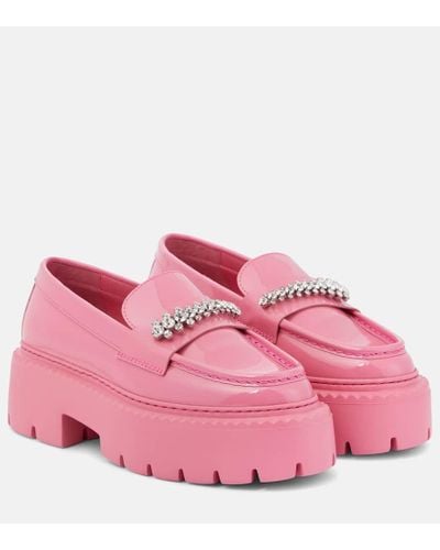 Jimmy Choo Bryer Flat Crystal-embellished Leather Loafers - Pink